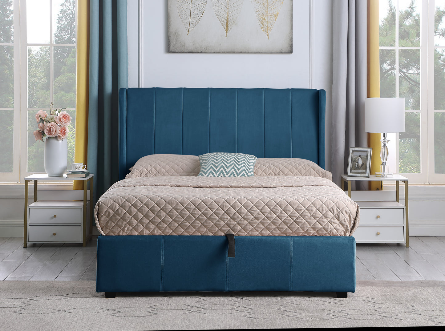 AMELIA PLUS 5' STORAGE BED - BLUE VELVET FABRIC