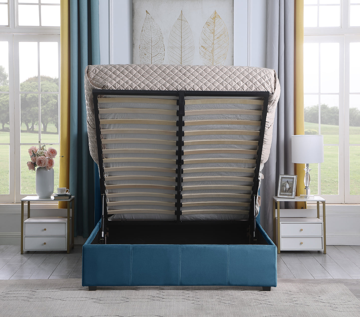 AMELIA PLUS 5' STORAGE BED - BLUE VELVET FABRIC
