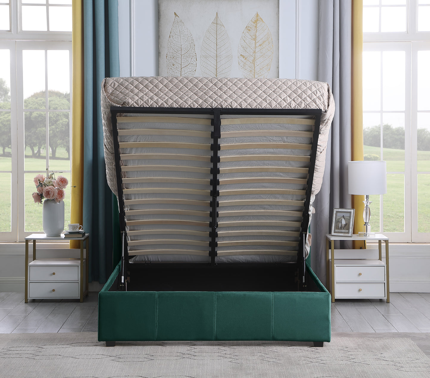 AMELIA PLUS 4'6" STORAGE BED - GREEN VELVET FABRIC