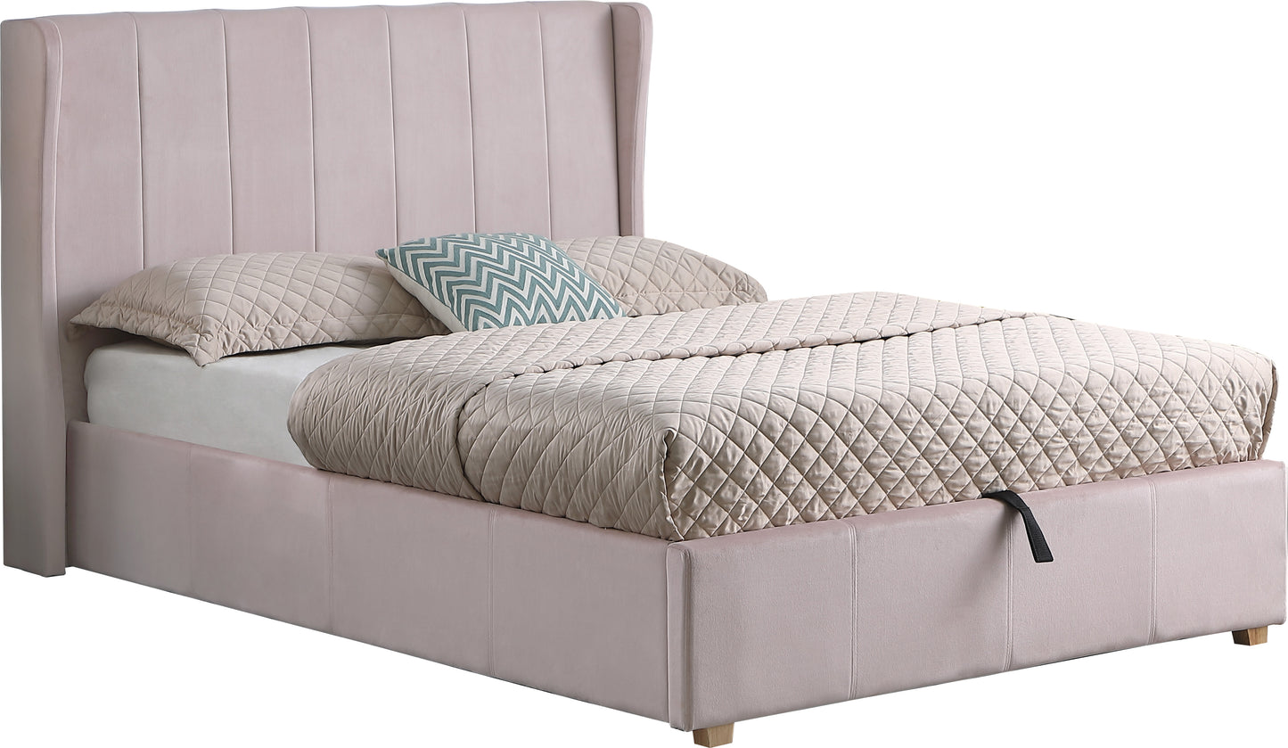 AMELIA PLUS 4'6" STORAGE BED - PINK VELVET FABRIC