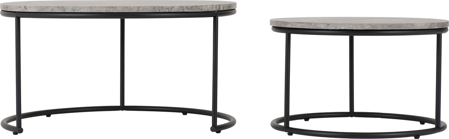 ATHENS ROUND COFFEE TABLE SET - CONCRETE EFFECT/BLACK