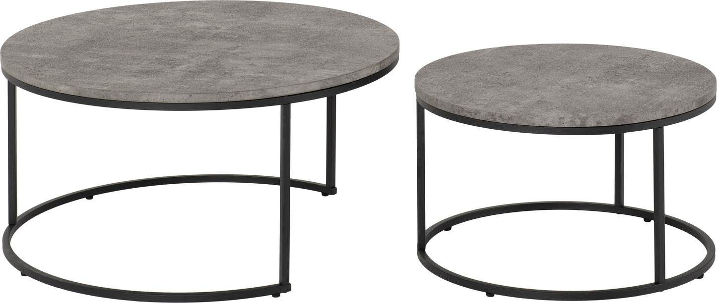 ATHENS ROUND COFFEE TABLE SET - CONCRETE EFFECT/BLACK