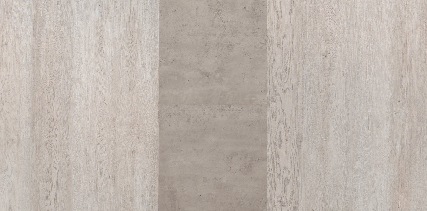 AVERY EXTENDING DINING TABLE - CONCRETE/GREY OAK EFFECT/BLACK