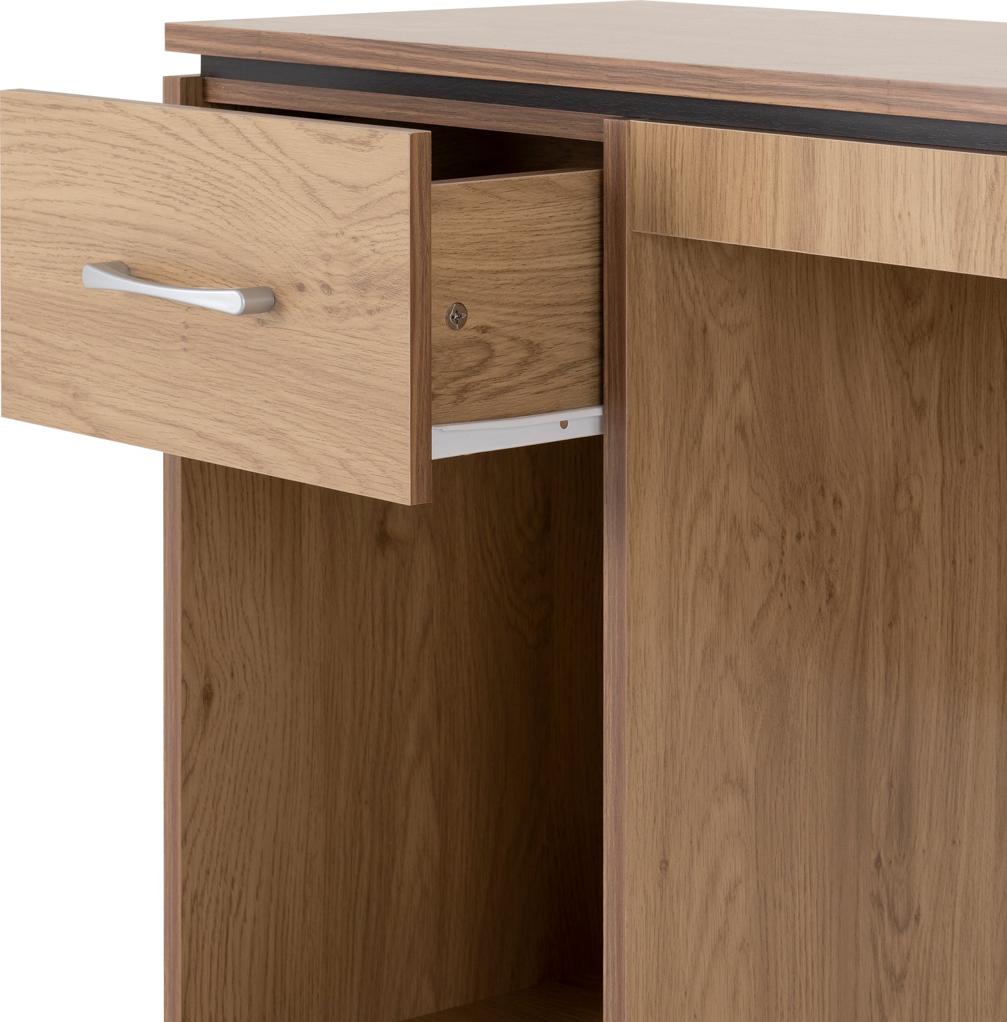 CHARLES COMPUTER DESK - OAK EFFECT VENEER WITH WALNUT TRIM