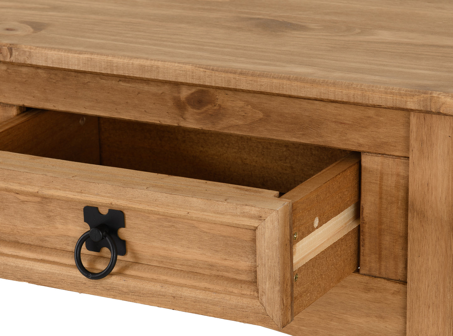 CORONA 2 DRAWER CONSOLE TABLE WITH SHELF - DISTRESSED WAXED PINE