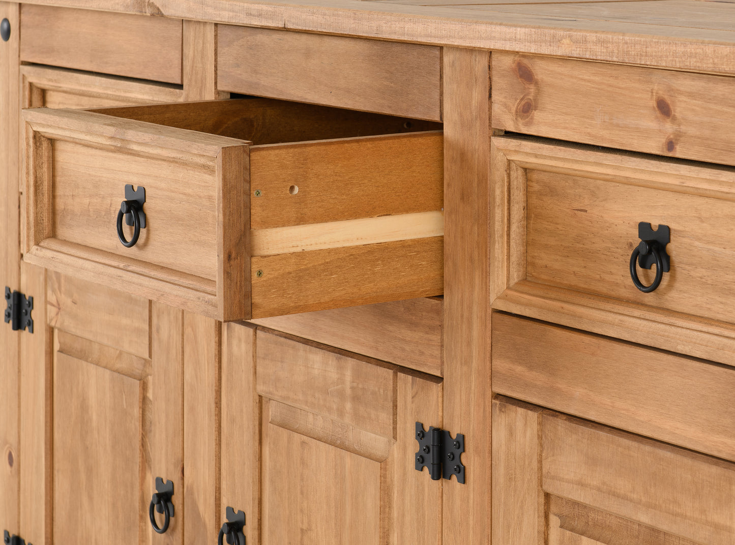 CORONA 3 DOOR 3 DRAWER SIDEBOARD - DISTRESSED WAXED PINE