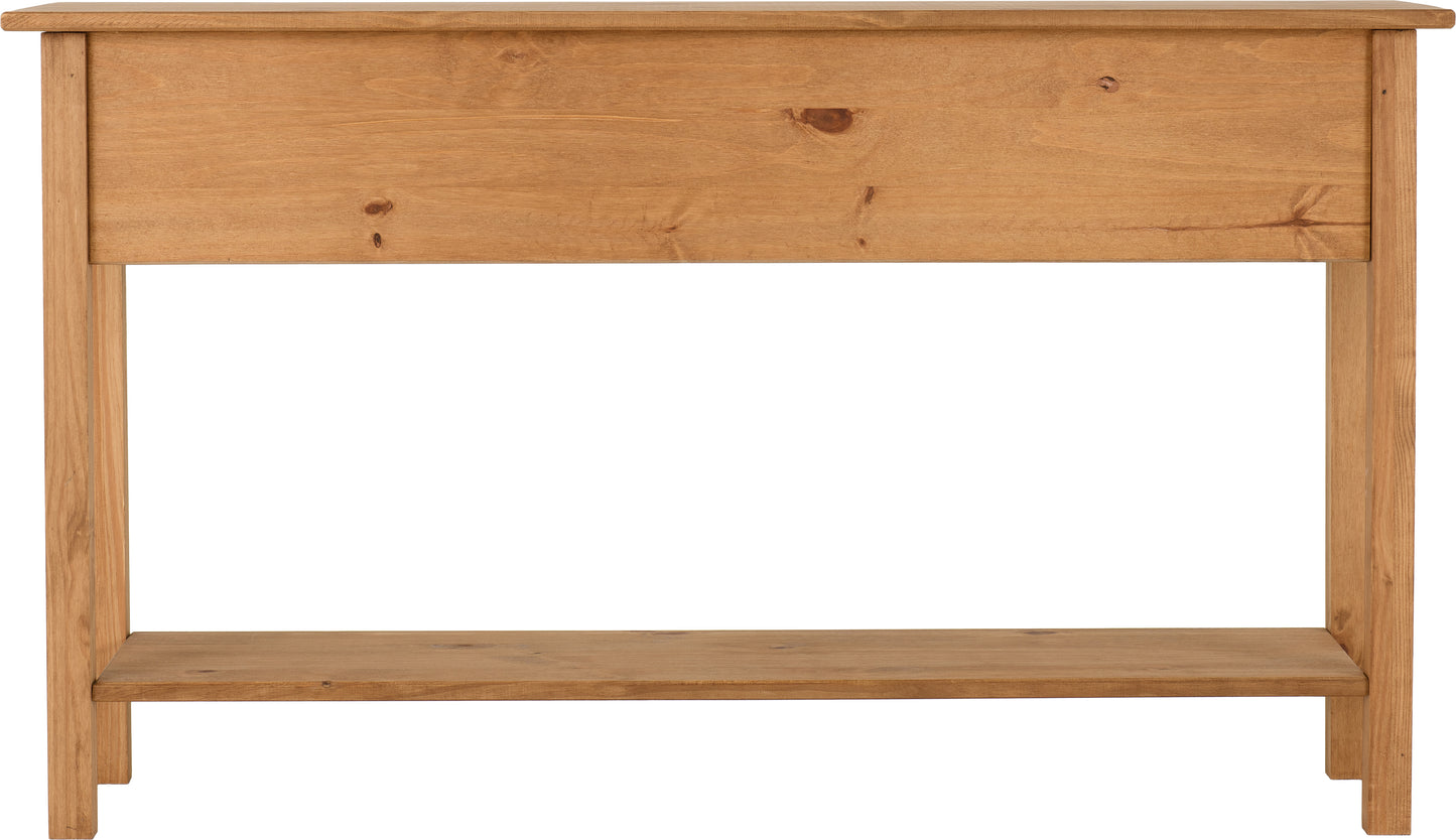 CORONA 3 DRAWER CONSOLE TABLE WITH SHELF - DISTRESSED WAXED PINE