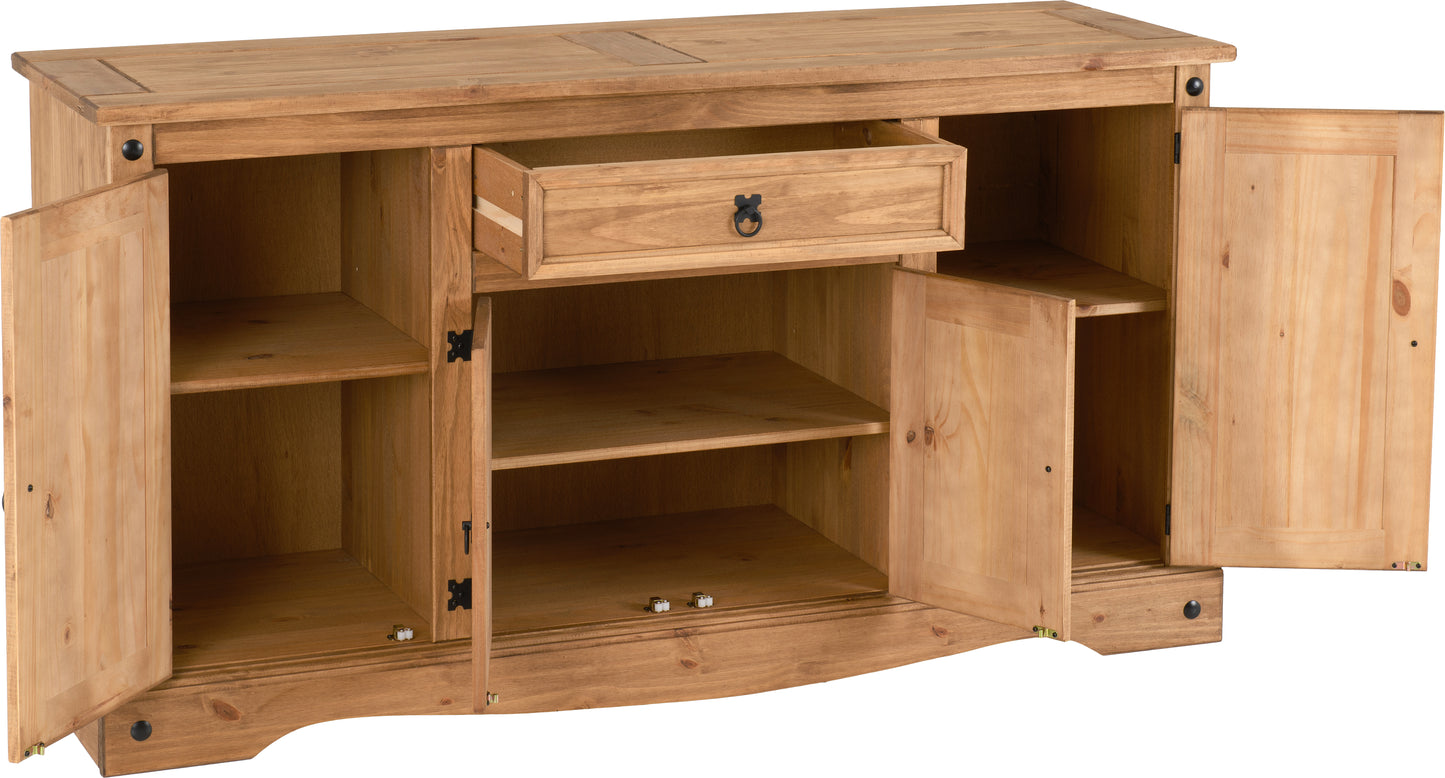 CORONA 4 DOOR 1 DRAWER SIDEBOARD - DISTRESSED WAXED PINE