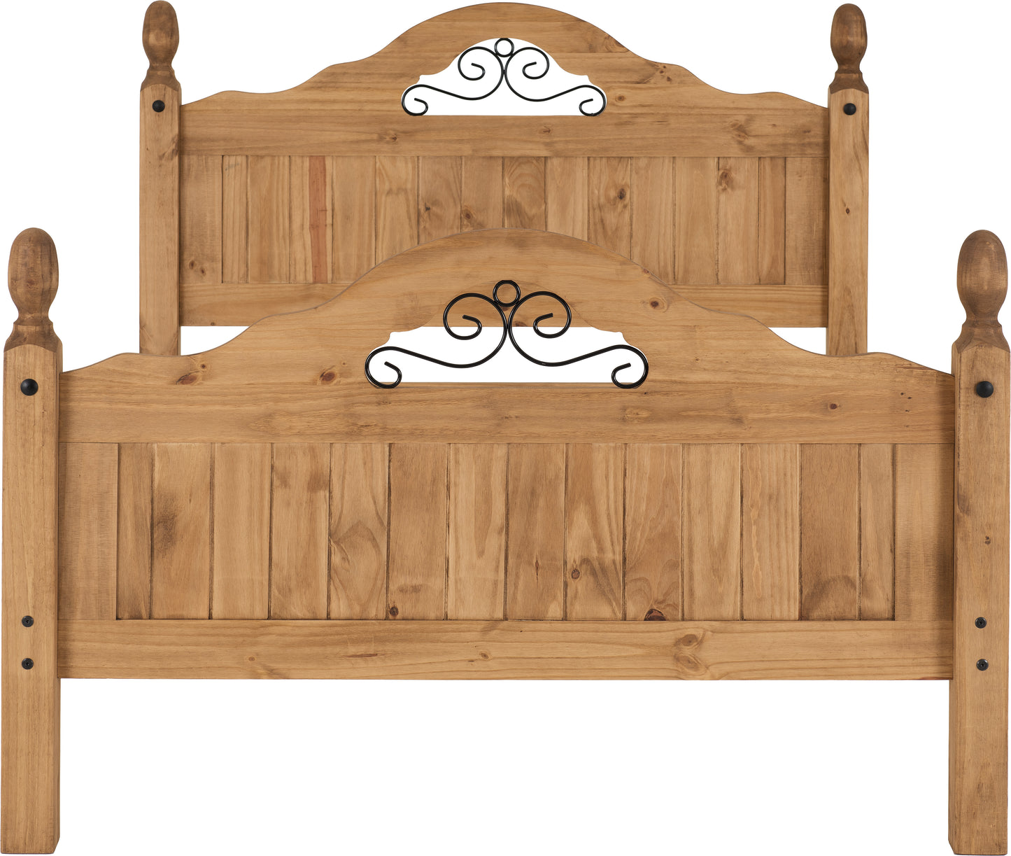 CORONA SCROLL 4'6" BED HIGH FOOT END - DISTRESSED WAXED PINE