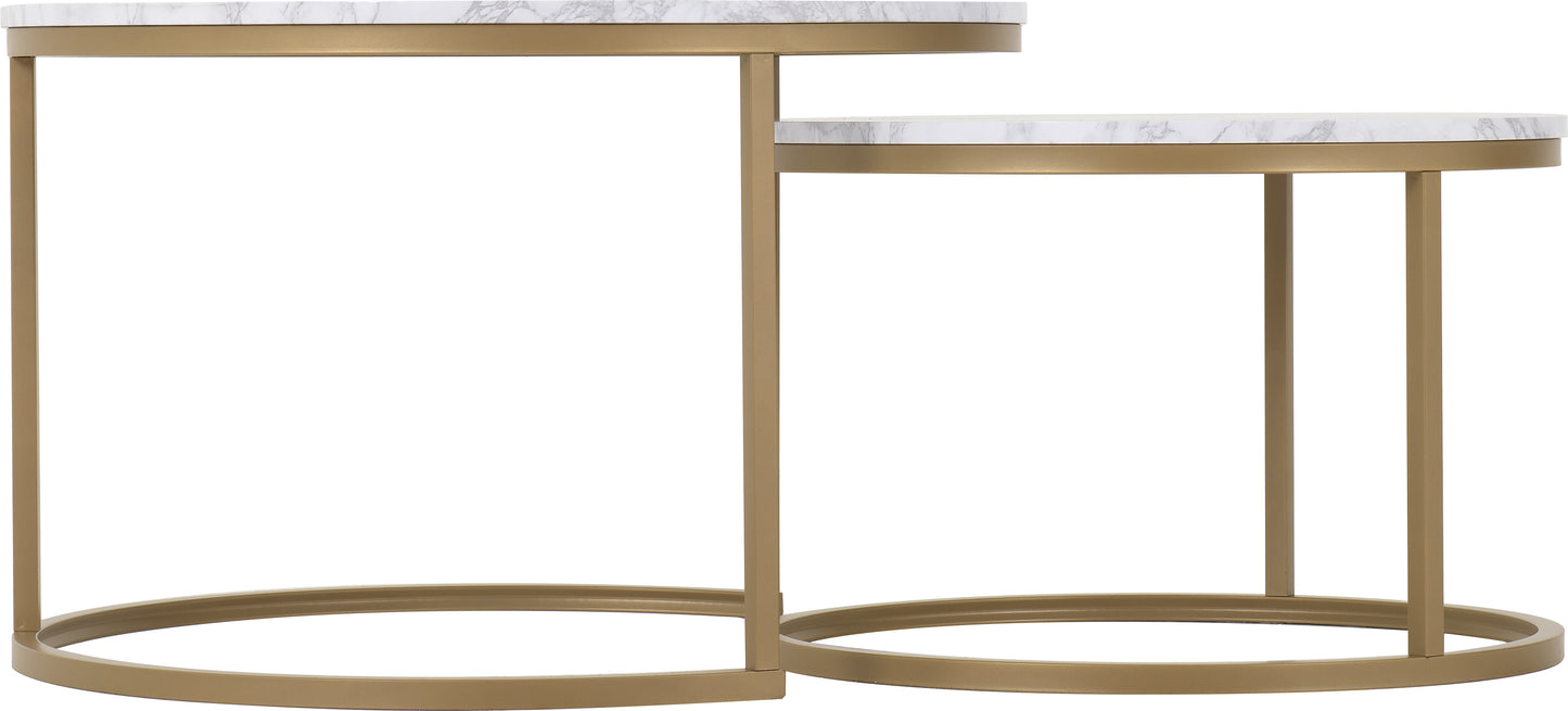 DALLAS ROUND COFFEE TABLE SET - MARBLE/GOLD EFFECT