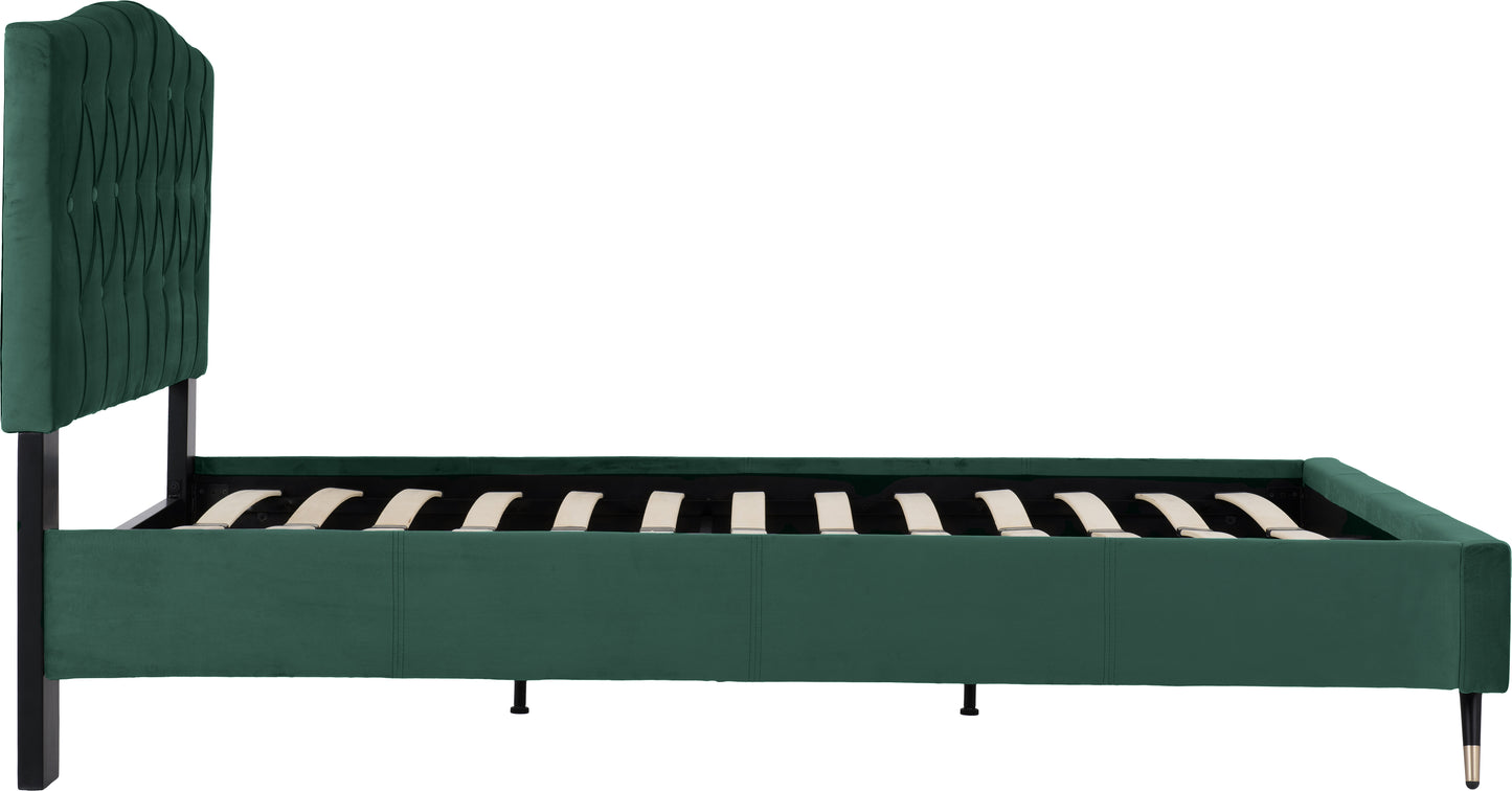 FREYA 4'6" BED - GREEN VELVET FABRIC