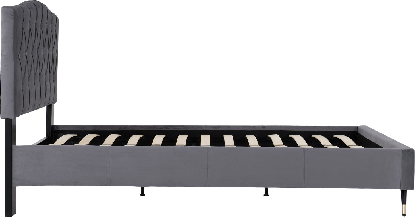 FREYA 4'6" BED - GREY VELVET FABRIC