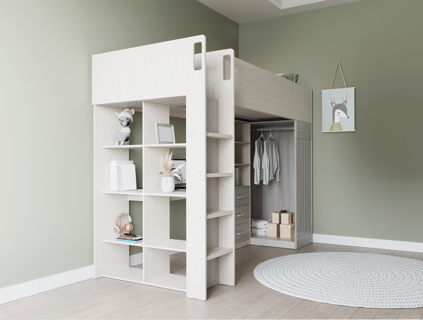 JUPITER HIGH SLEEPER BED - WHITE/GREY