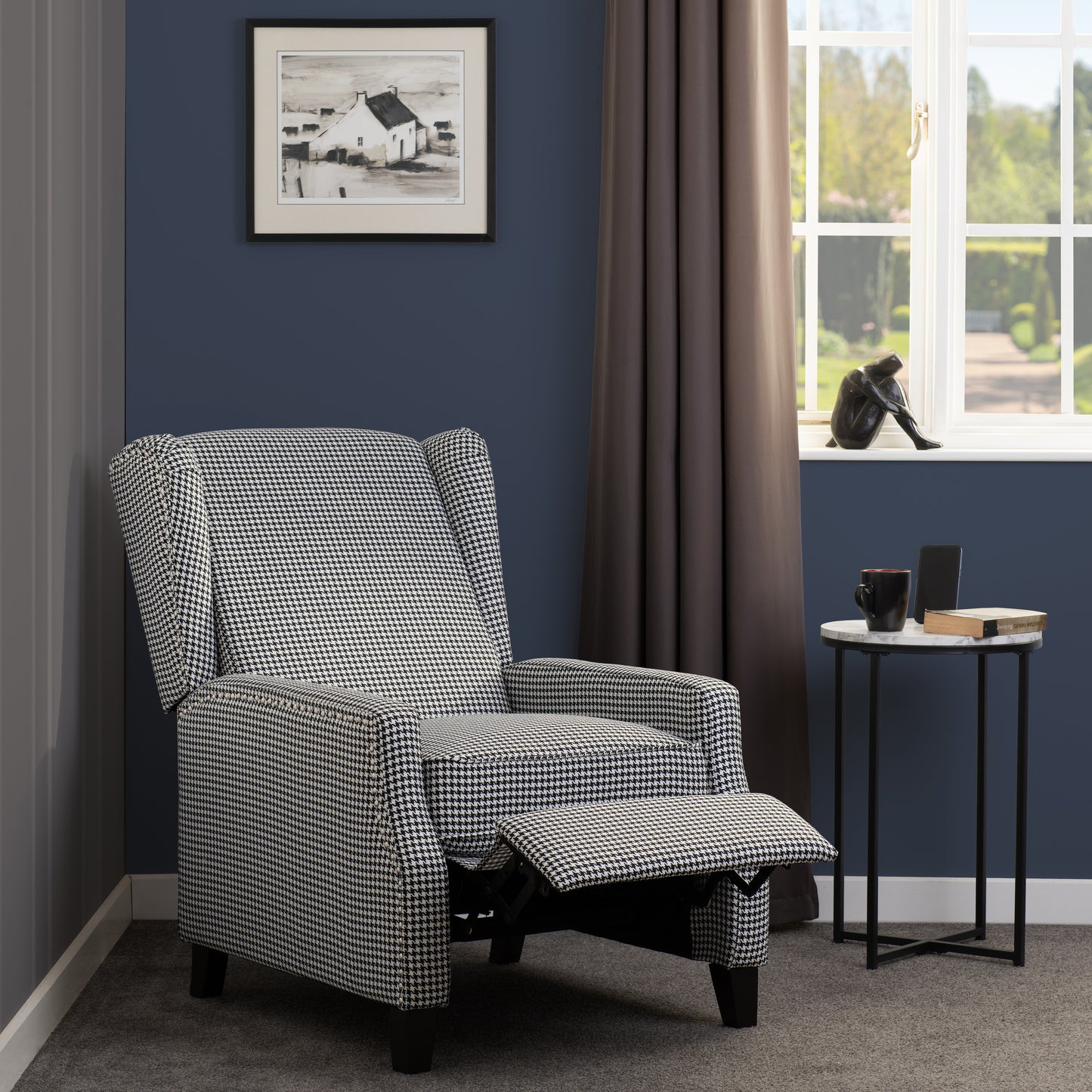 KENSINGTON RECLINER CHAIR - DOGTOOTH FABRIC