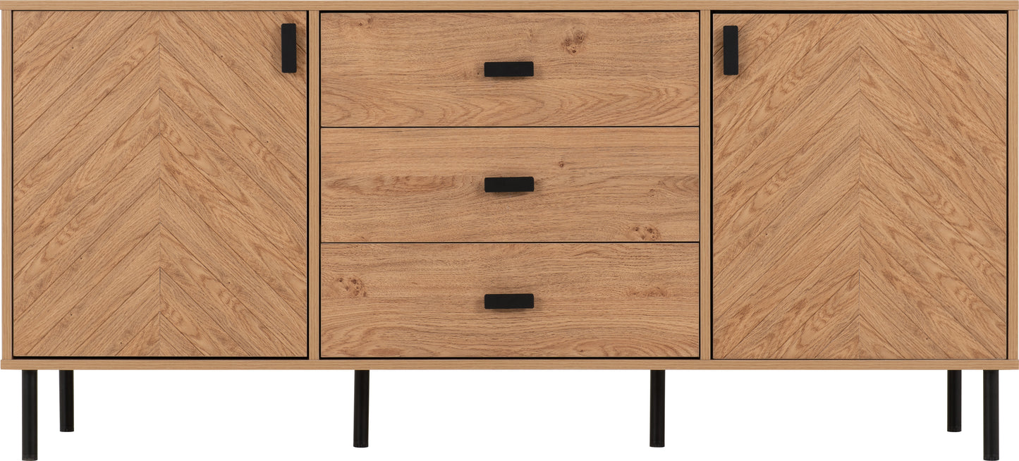 LEON 2 DOOR 3 DRAWER SIDEBOARD - MEDIUM OAK EFFECT
