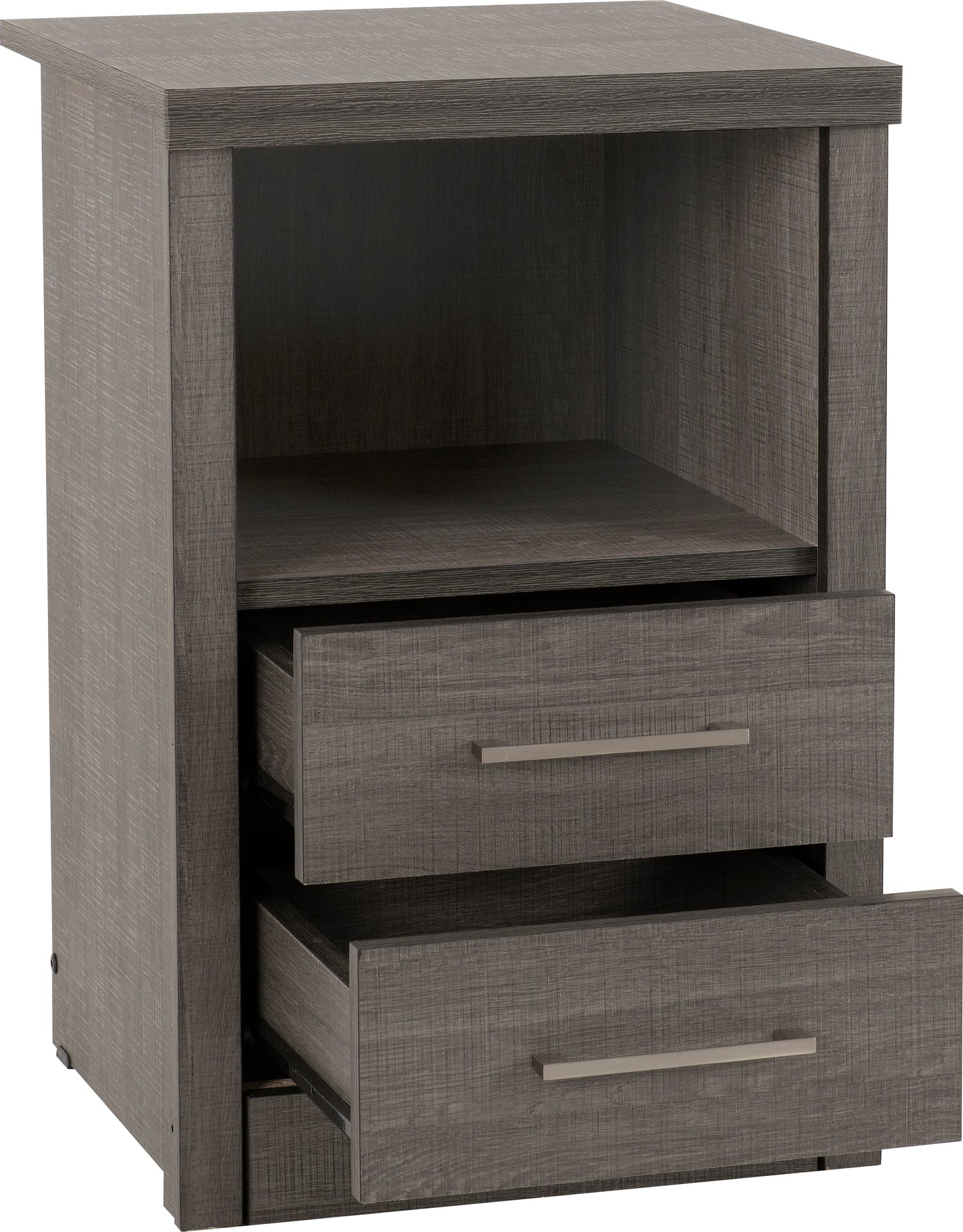 LISBON 2 DRAWER BEDSIDE - BLACK WOOD GRAIN