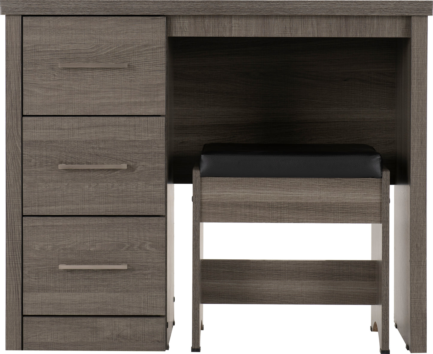 LISBON 2 PIECE DRESSING TABLE SET - BLACK WOOD GRAIN/BLACK FAUX LEATHER