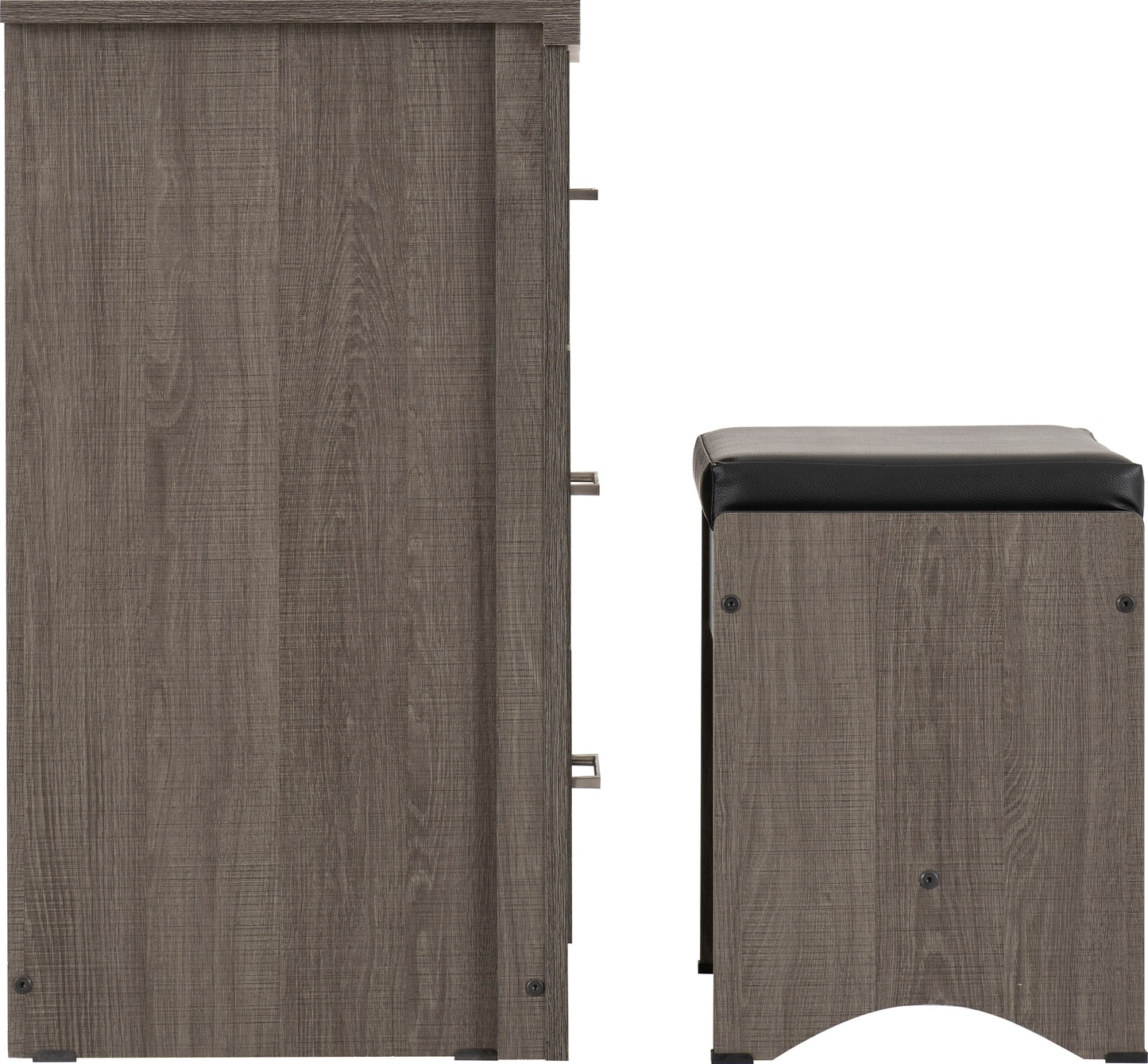 LISBON 2 PIECE DRESSING TABLE SET - BLACK WOOD GRAIN/BLACK FAUX LEATHER