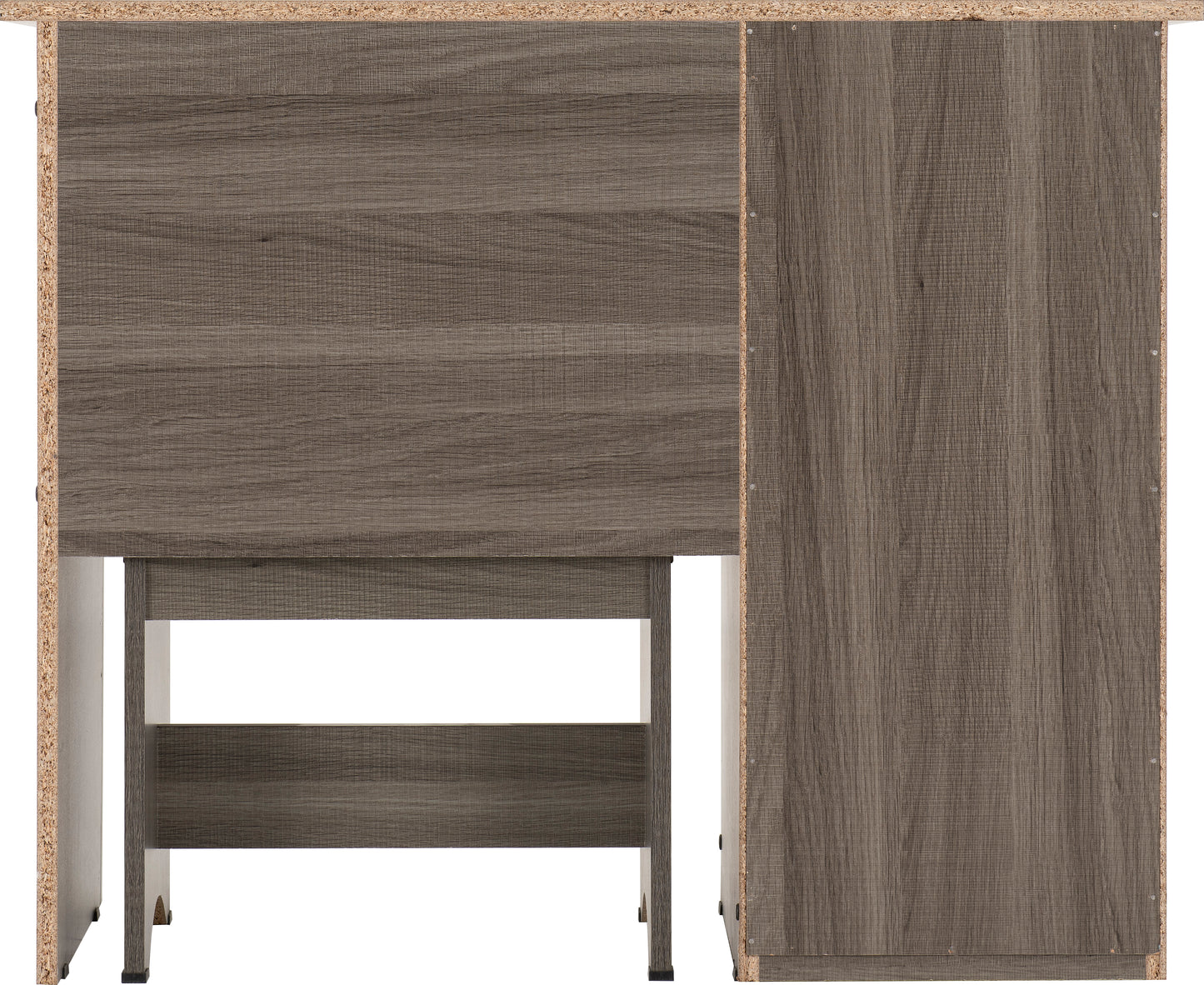 LISBON 2 PIECE DRESSING TABLE SET - BLACK WOOD GRAIN/BLACK FAUX LEATHER
