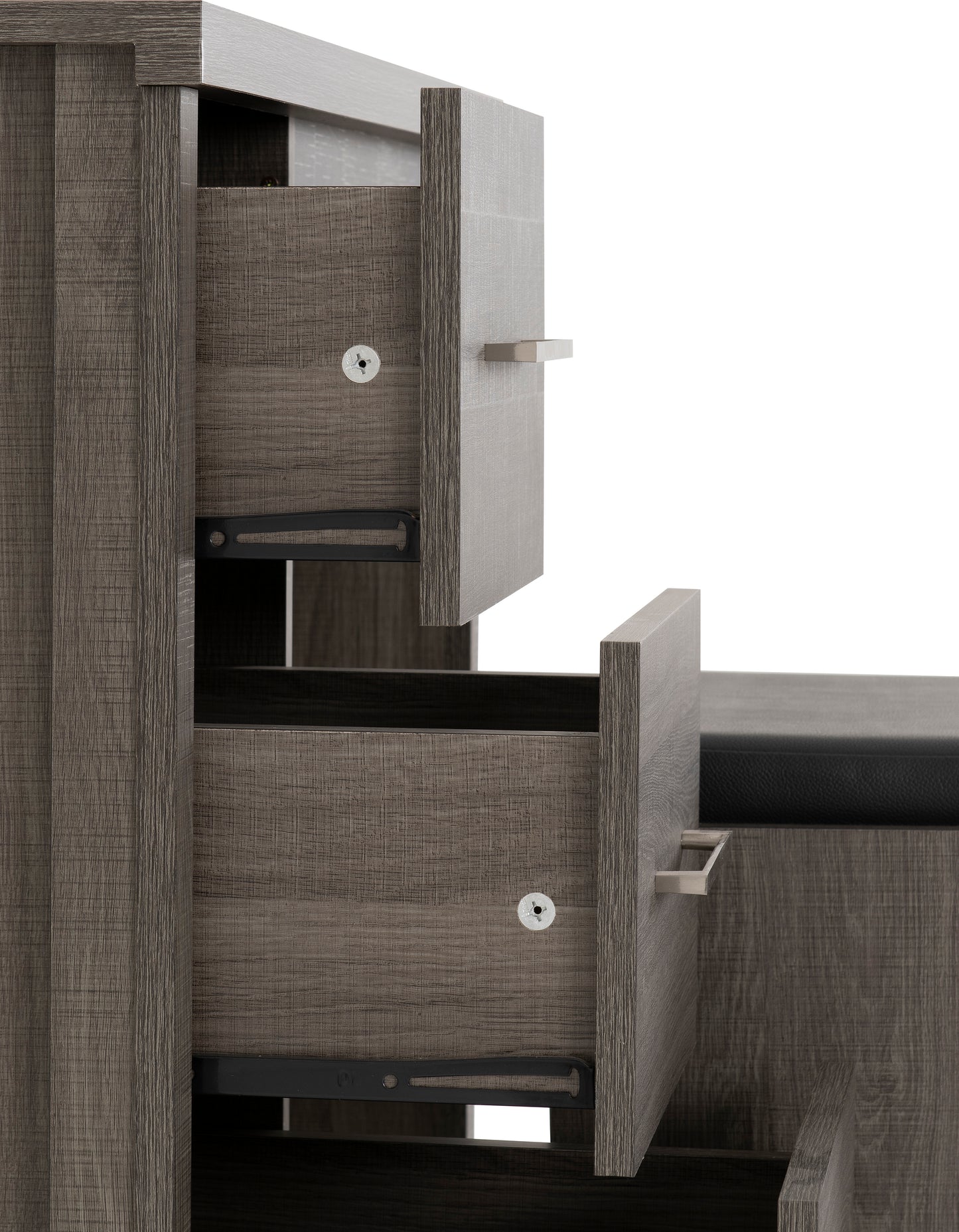 LISBON 2 PIECE DRESSING TABLE SET - BLACK WOOD GRAIN/BLACK FAUX LEATHER