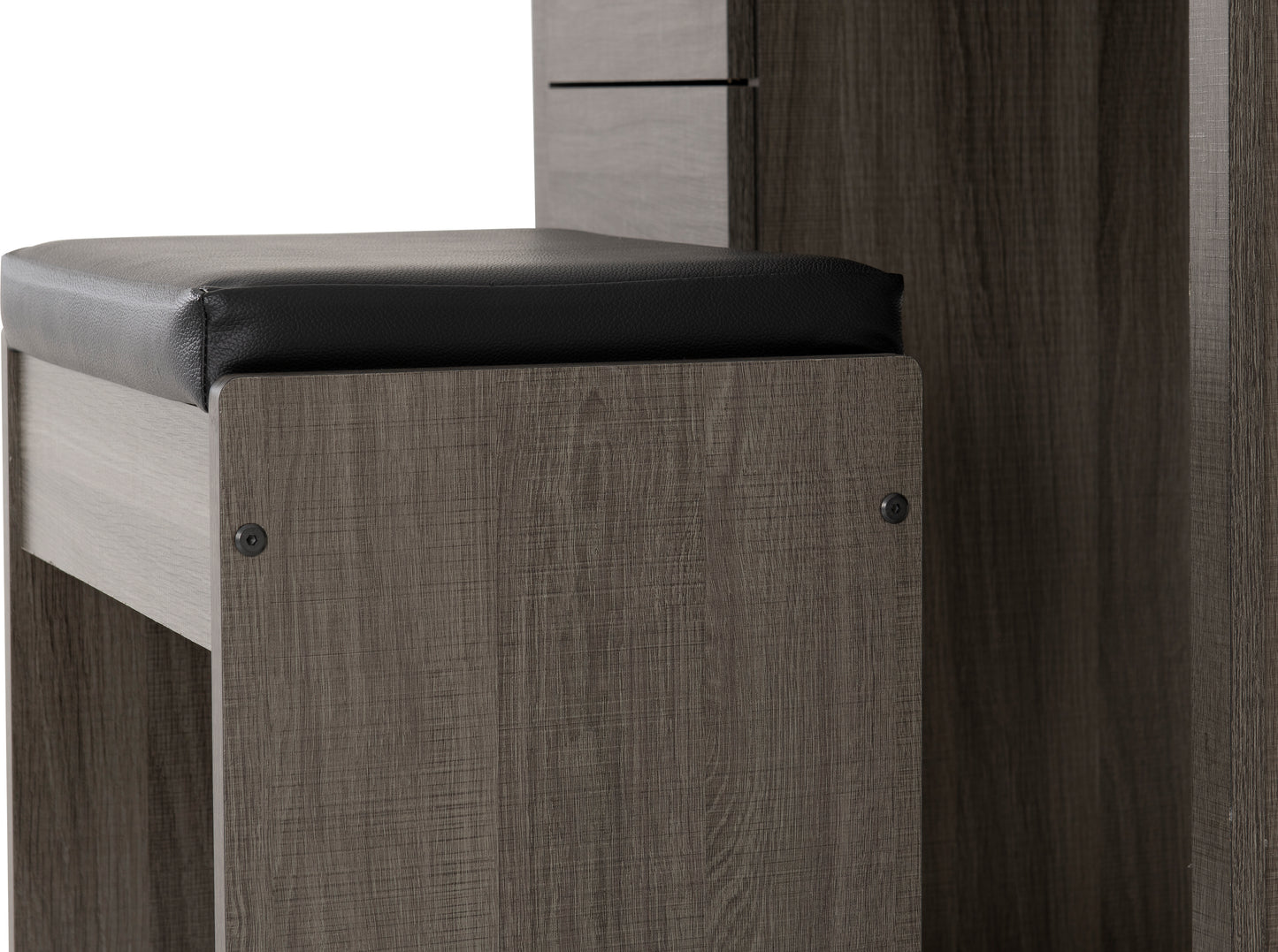 LISBON 2 PIECE DRESSING TABLE SET - BLACK WOOD GRAIN/BLACK FAUX LEATHER