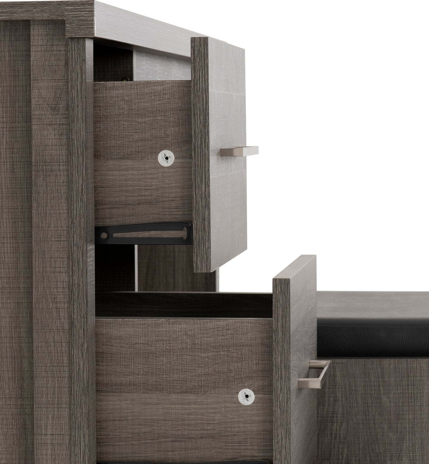 LISBON 3 PIECE DRESSING TABLE SET WITH MIRROR - BLACK WOOD GRAIN/BLACK FAUX LEATHER