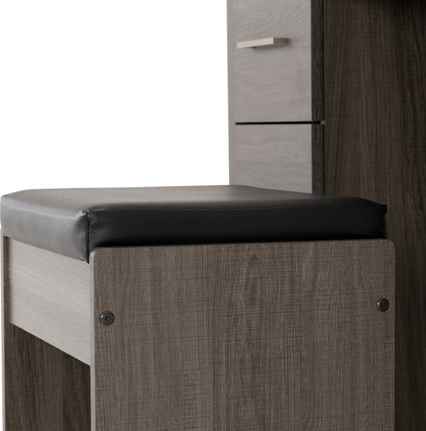 LISBON 3 PIECE DRESSING TABLE SET WITH MIRROR - BLACK WOOD GRAIN/BLACK FAUX LEATHER
