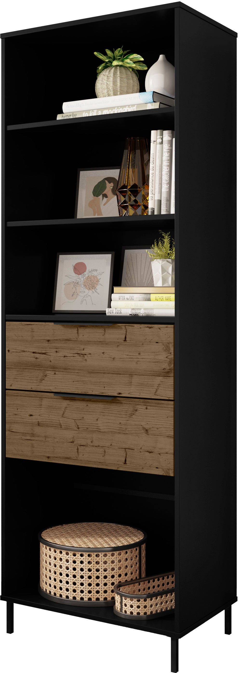 MADRID BOOKCASE - BLACK/ACACIA EFFECT
