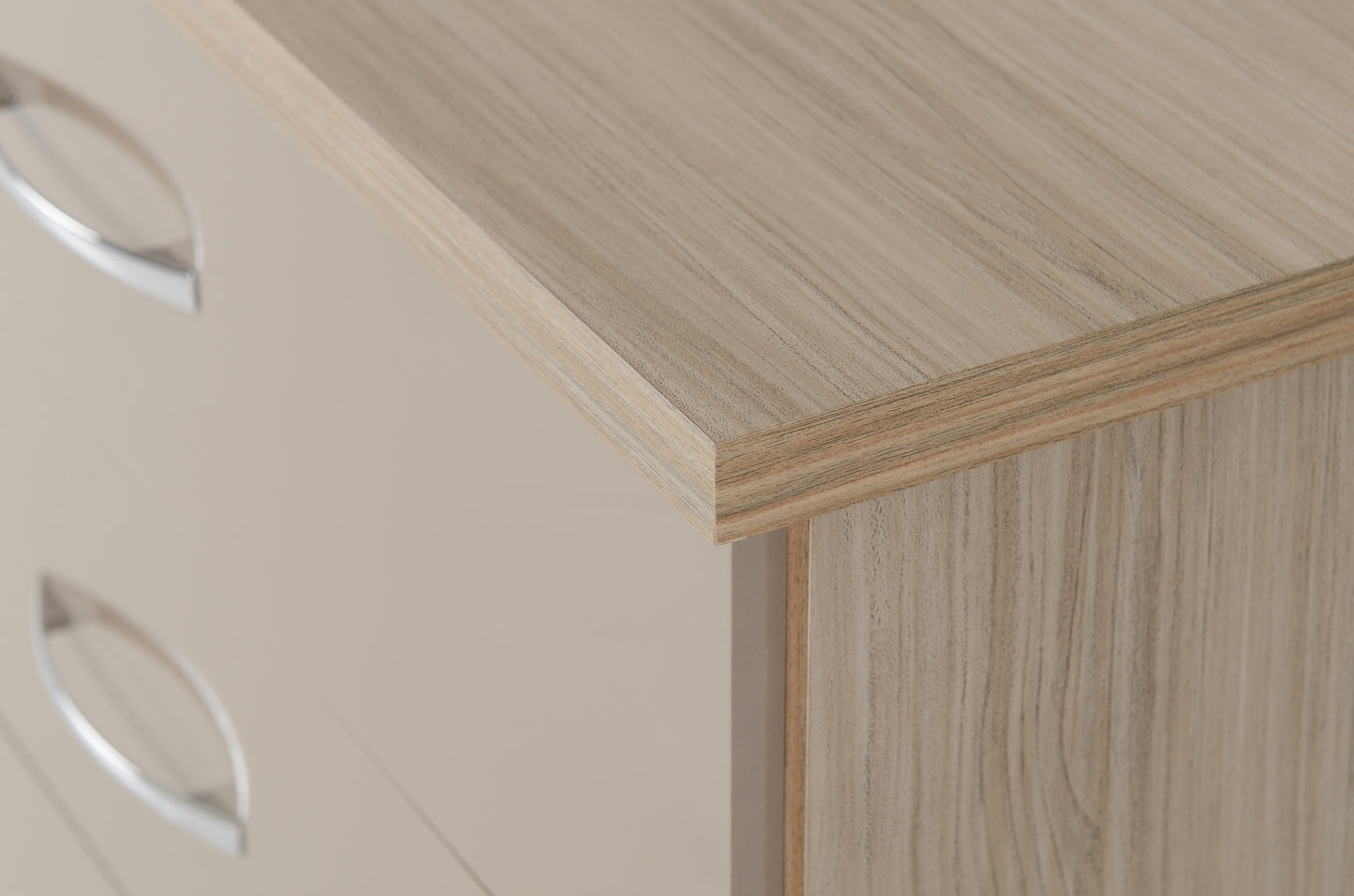 NEVADA 3 DRAWER CHEST - OYSTER GLOSS/LIGHT OAK EFFECT VENEER