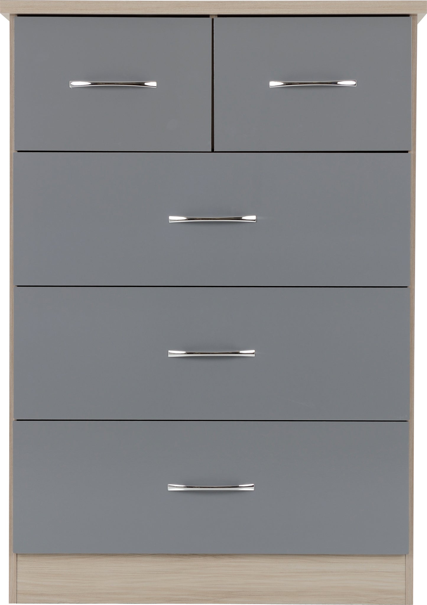NEVADA 3+2 DRAWER CHEST - GREY GLOSS/LIGHT OAK EFFECT VENEER