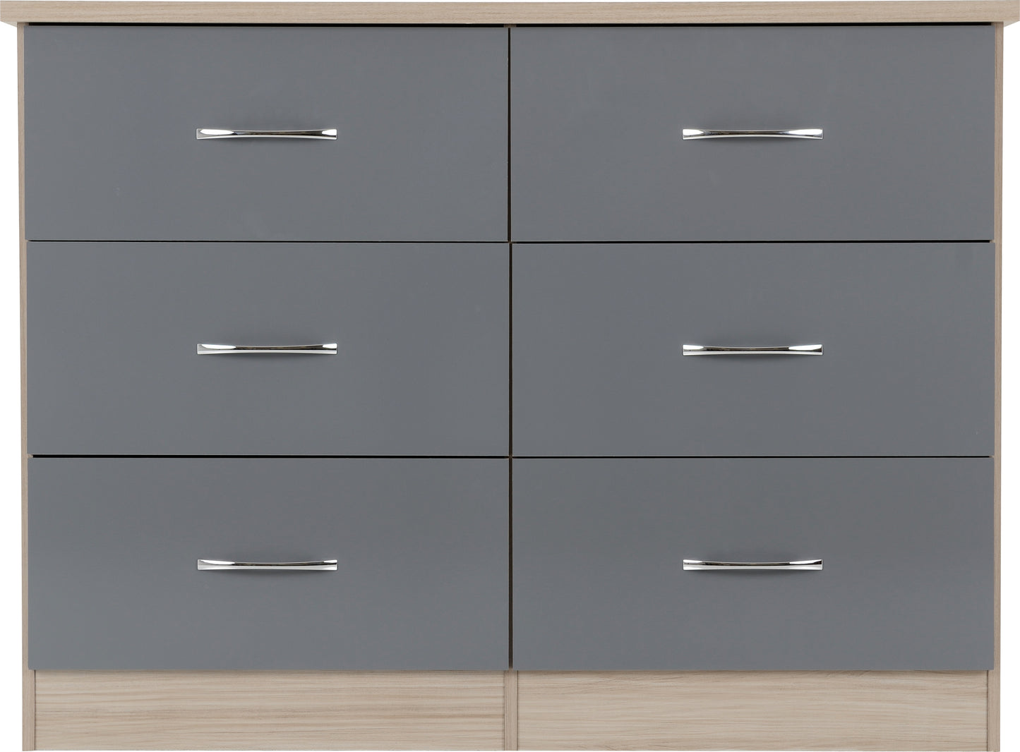 NEVADA 6 DRAWER CHEST - GREY GLOSS/LIGHT OAK EFFECT VENEER