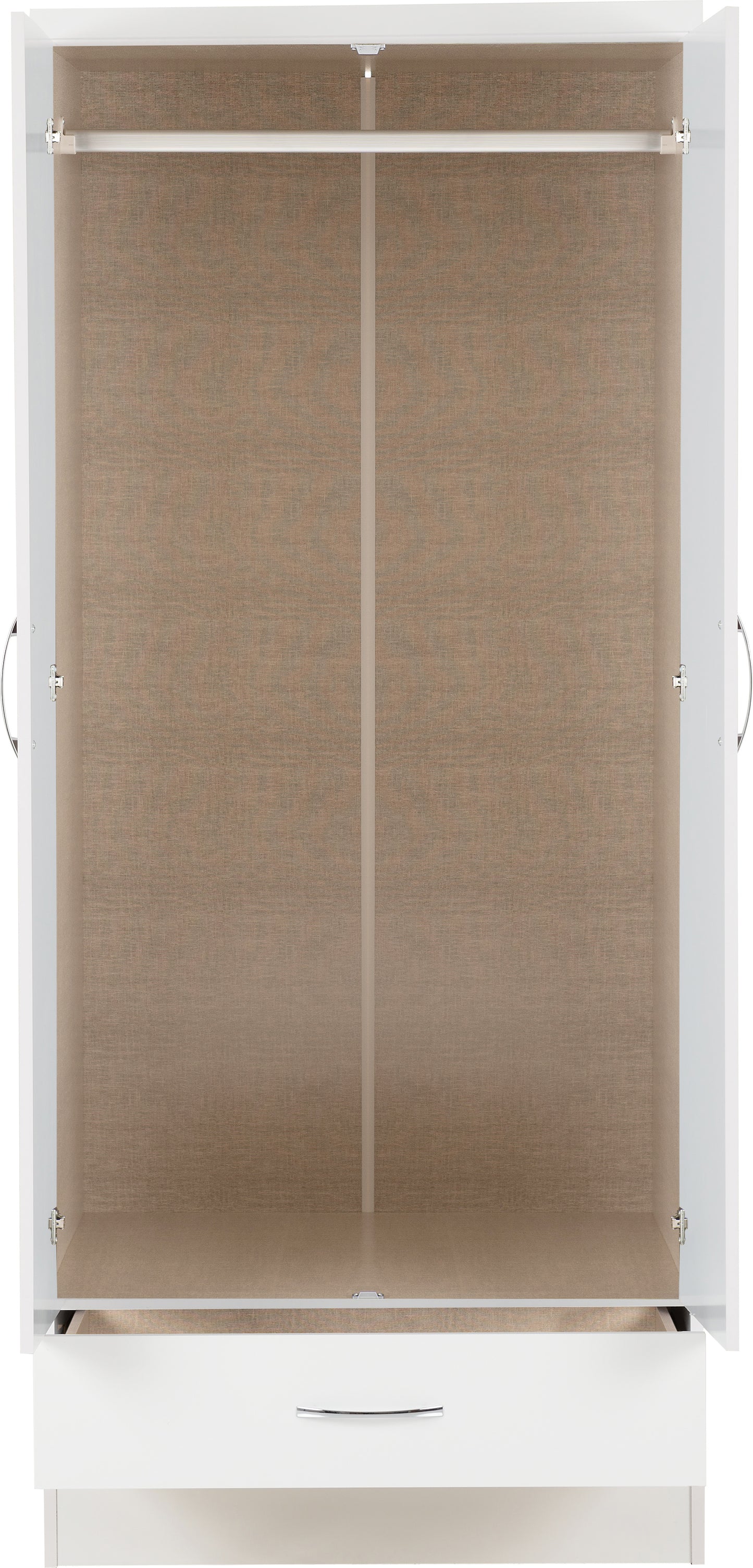 NEVADA MIRRORED 2 DOOR 1 DRAWER WARDROBE - WHITE GLOSS