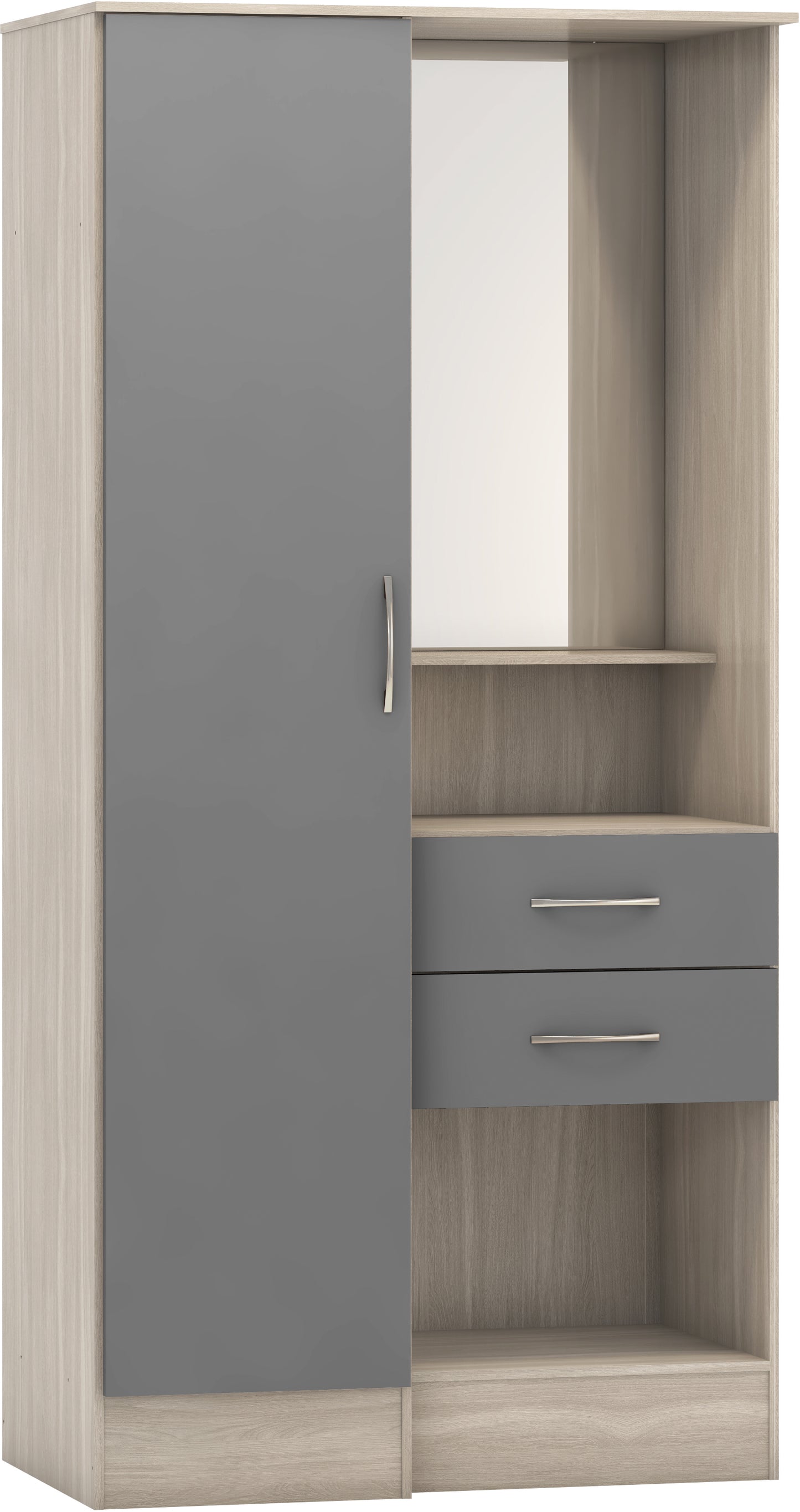NEVADA VANITY 1 DOOR WARDROBE - GREY GLOSS/LIGHT OAK EFFECT VENEER