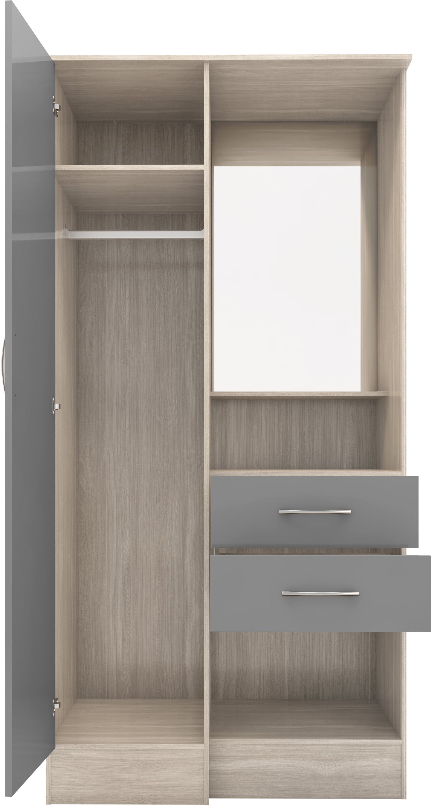 NEVADA VANITY 1 DOOR WARDROBE - GREY GLOSS/LIGHT OAK EFFECT VENEER