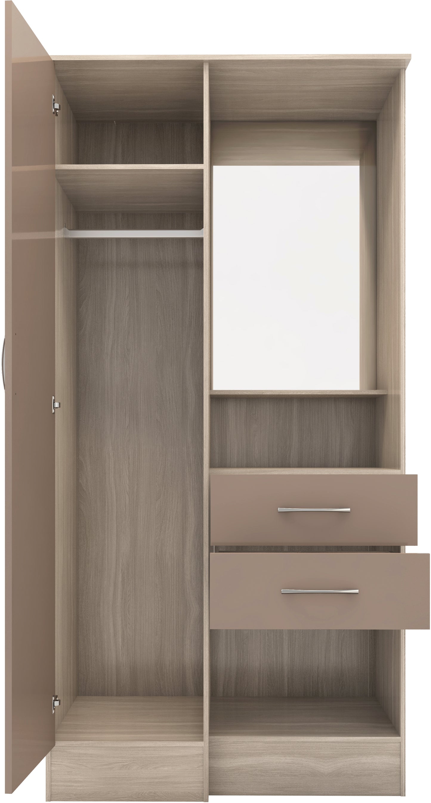 NEVADA VANITY 1 DOOR WARDROBE - OYSTER GLOSS/LIGHT OAK EFFECT VENEER