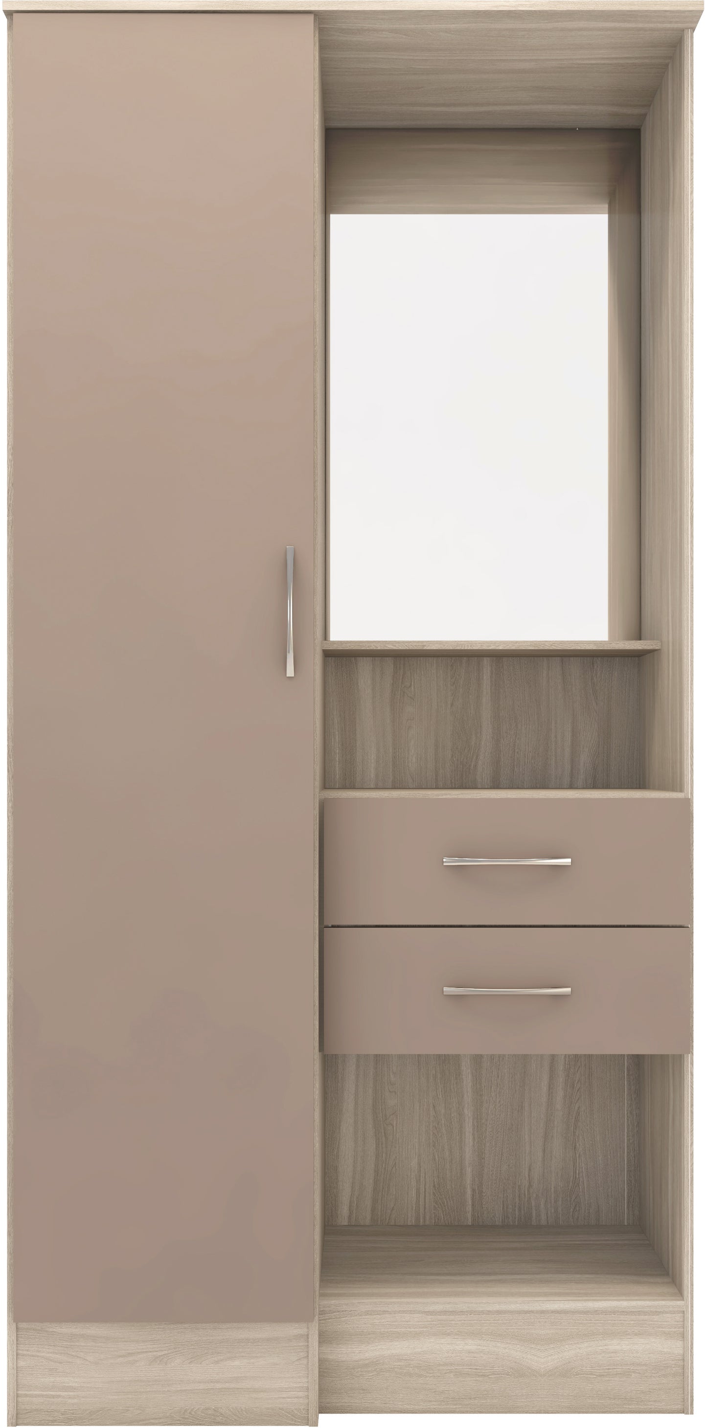 NEVADA VANITY 1 DOOR WARDROBE - OYSTER GLOSS/LIGHT OAK EFFECT VENEER