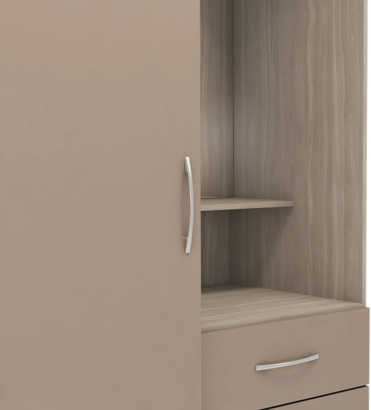 NEVADA VANITY 1 DOOR WARDROBE - OYSTER GLOSS/LIGHT OAK EFFECT VENEER