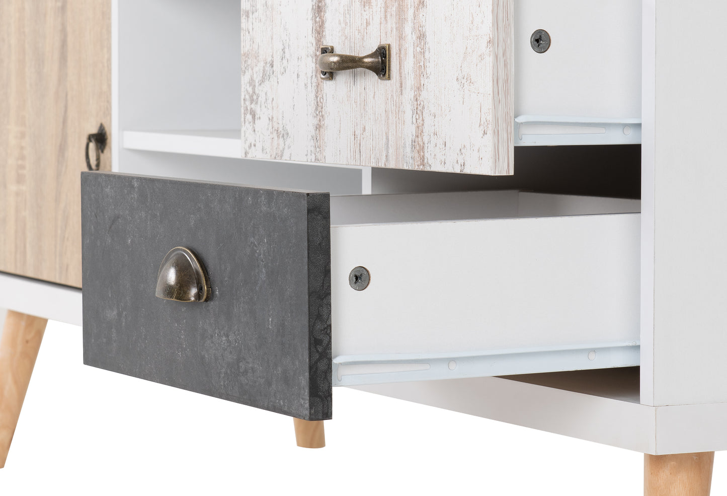 NORDIC 1 DOOR 2 DRAWER TV UNIT - WHITE/DISTRESSED EFFECT