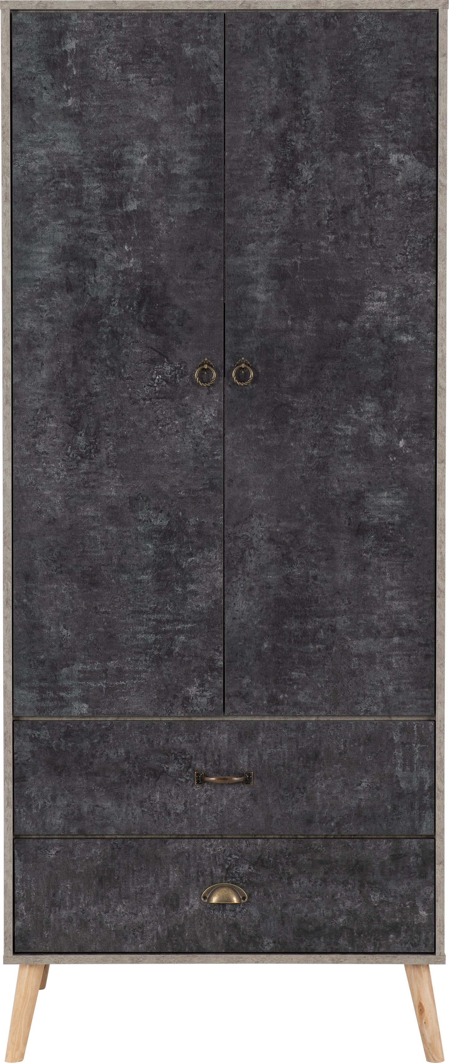 NORDIC 2 DOOR 2 DRAWER WARDROBE - CONCRETE EFFECT/CHARCOAL