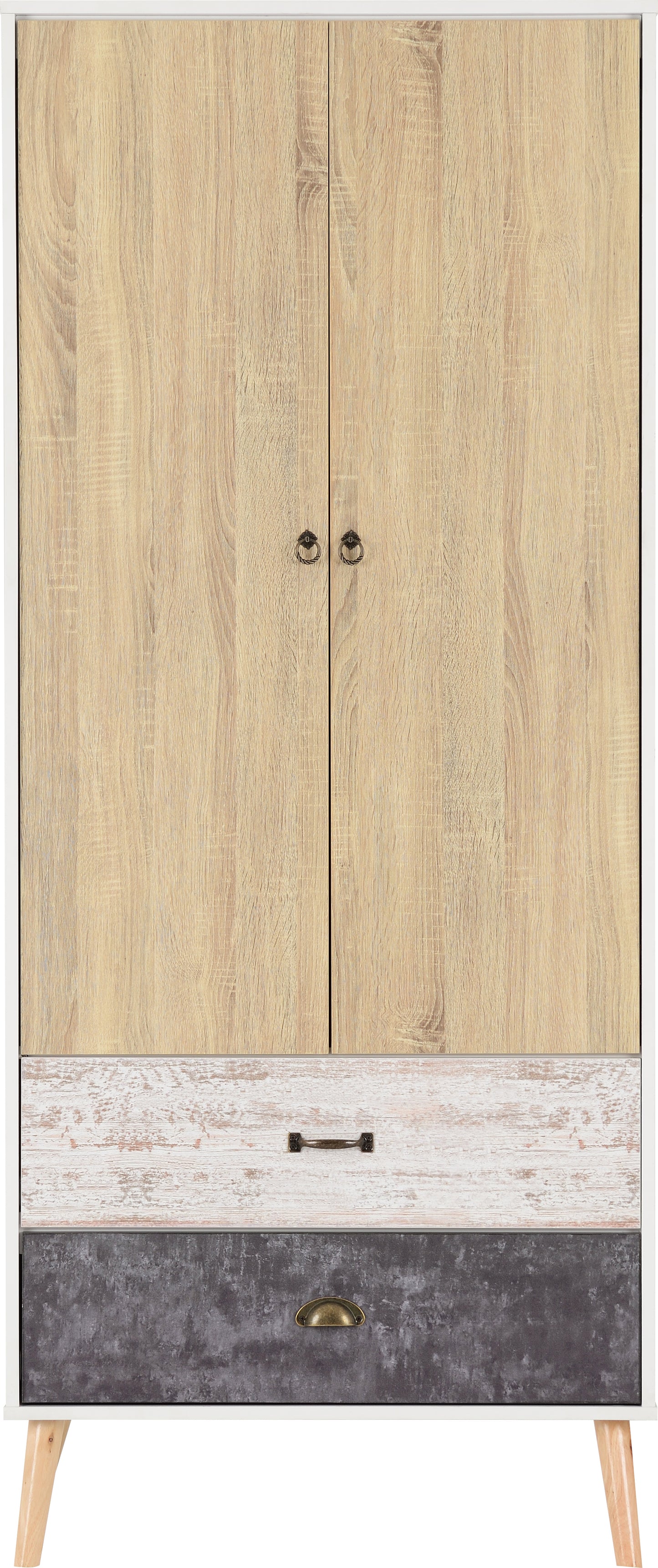 NORDIC 2 DOOR 2 DRAWER WARDROBE - WHITE/DISTRESSED EFFECT
