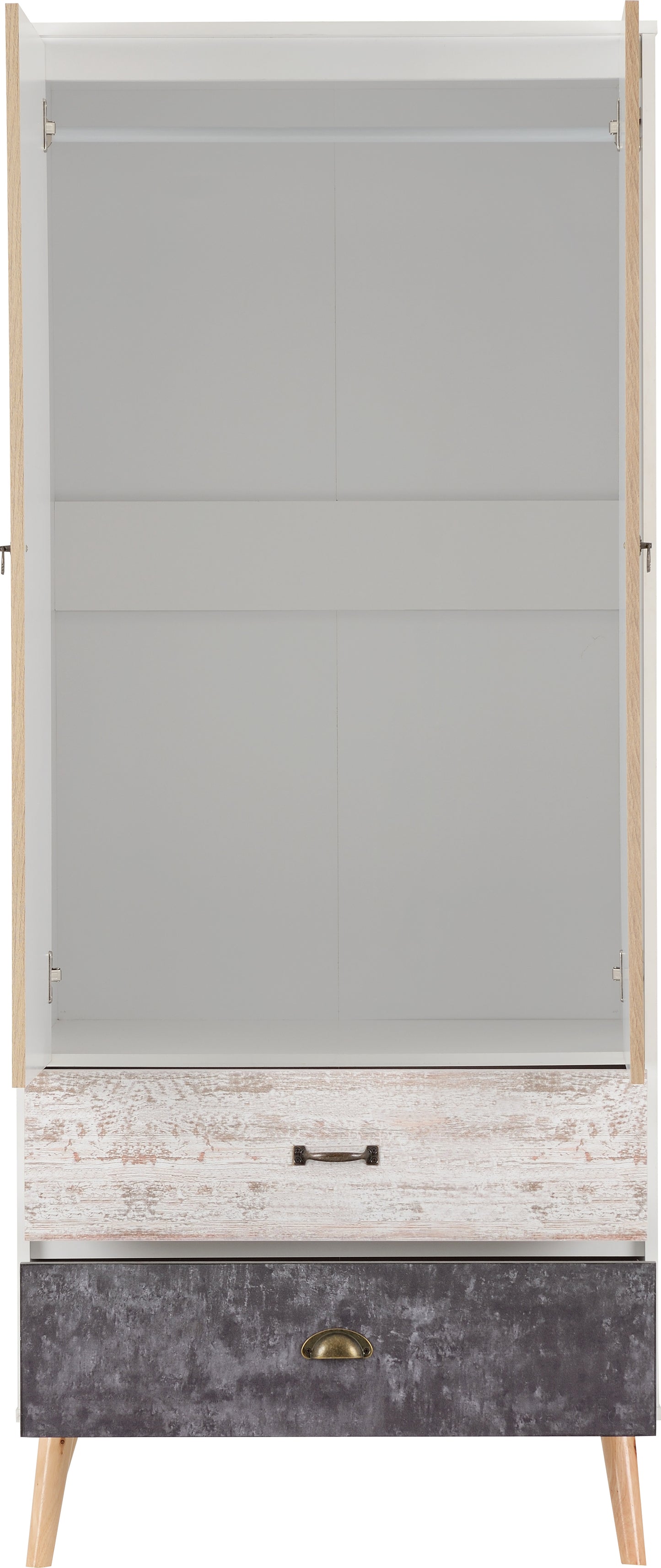 NORDIC 2 DOOR 2 DRAWER WARDROBE - WHITE/DISTRESSED EFFECT