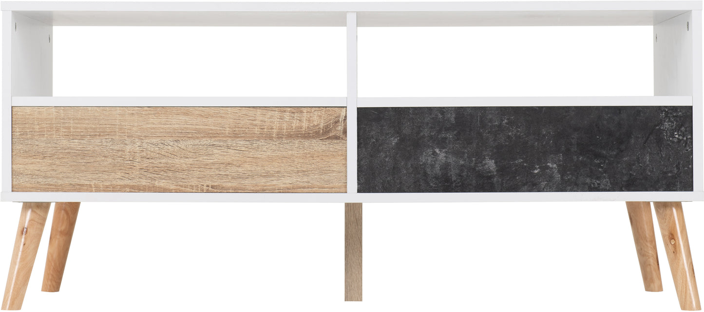 NORDIC 2 DRAWER COFFEE TABLE - WHITE/DISTRESSED EFFECT