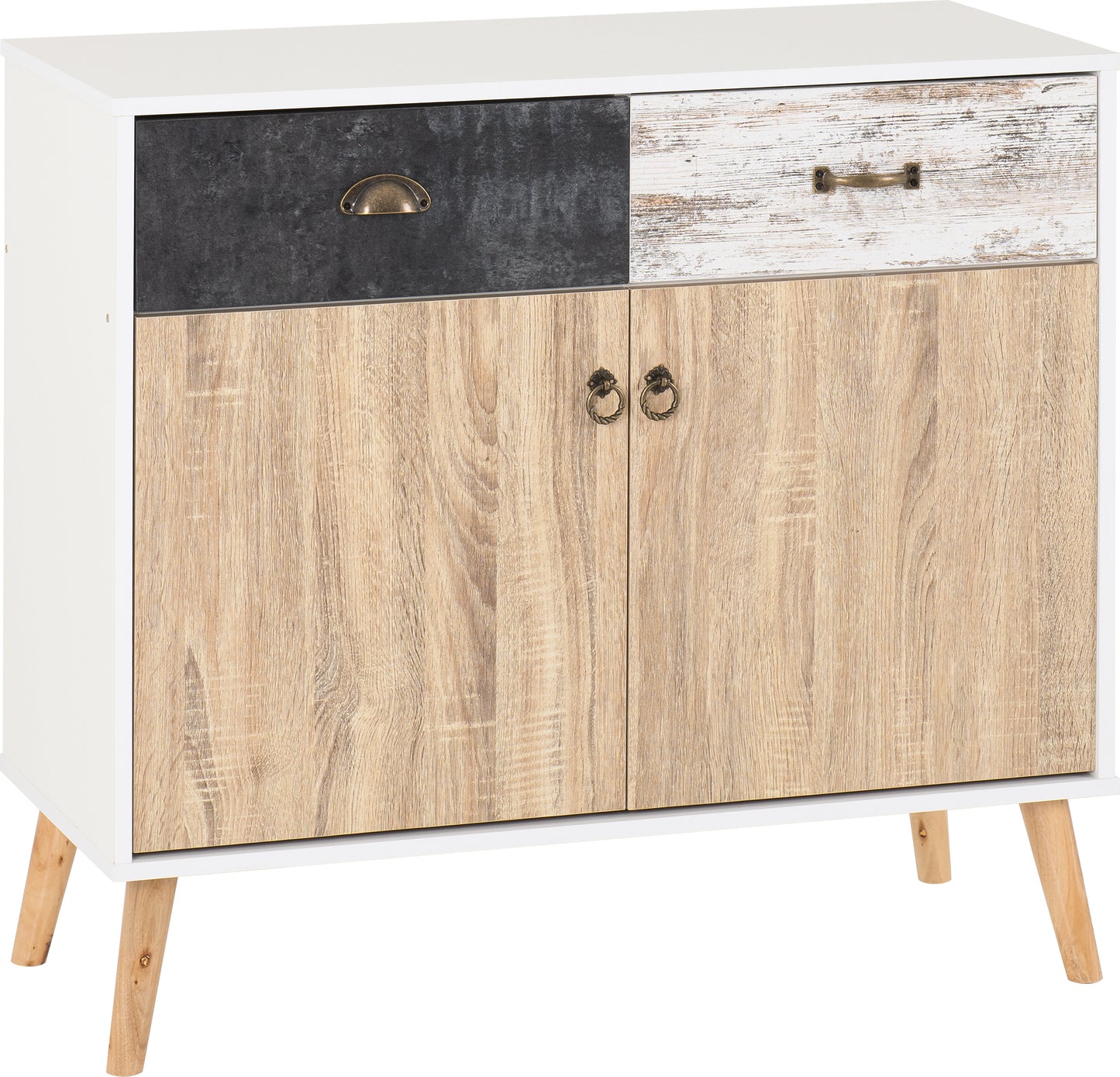 NORDIC 2 DOOR 2 DRAWER SIDEBOARD - WHITE/DISTRESSED EFFECT