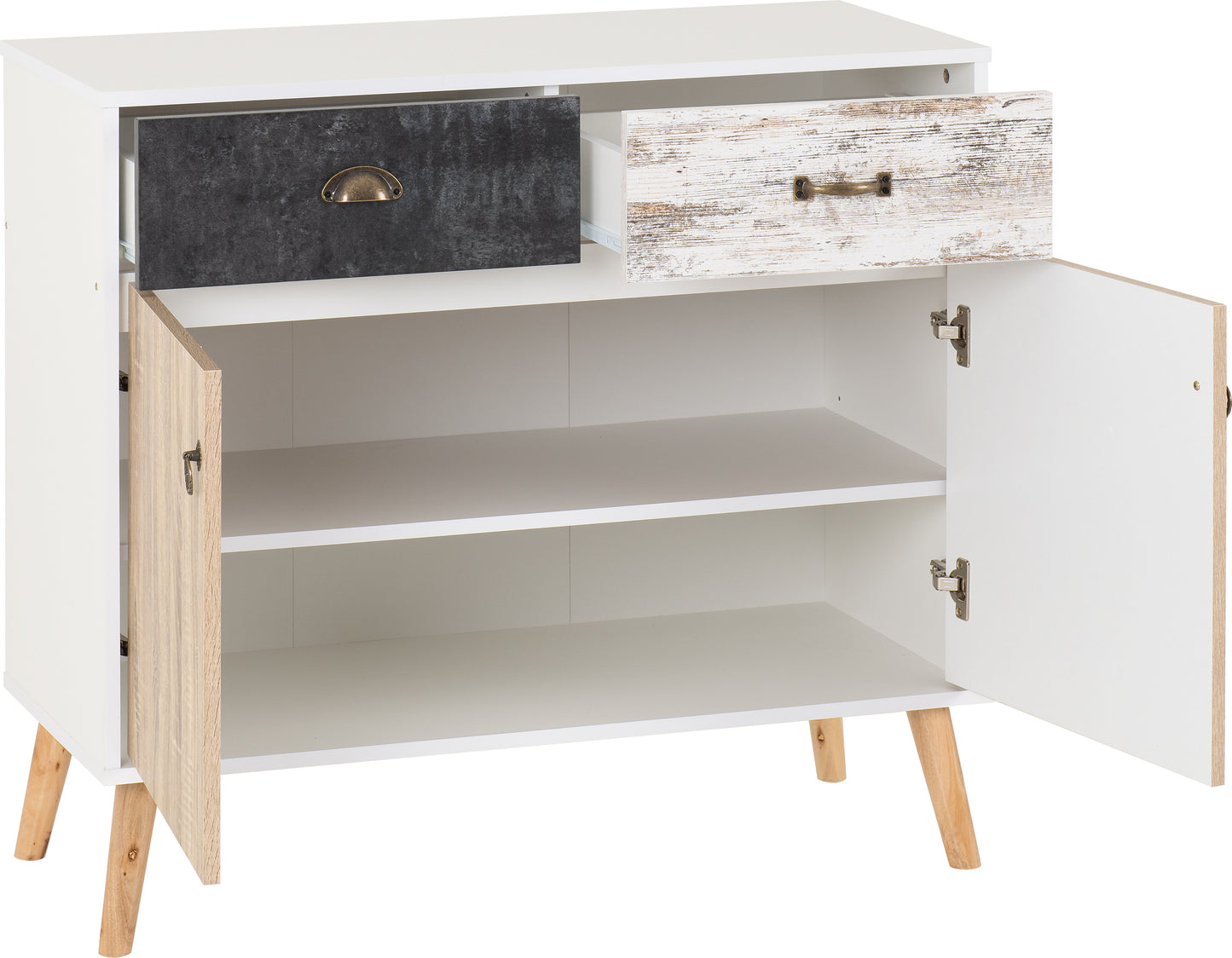 NORDIC 2 DOOR 2 DRAWER SIDEBOARD - WHITE/DISTRESSED EFFECT