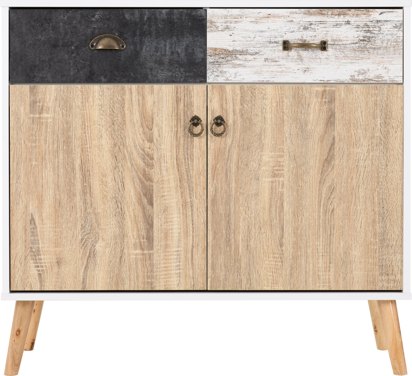 NORDIC 2 DOOR 2 DRAWER SIDEBOARD - WHITE/DISTRESSED EFFECT