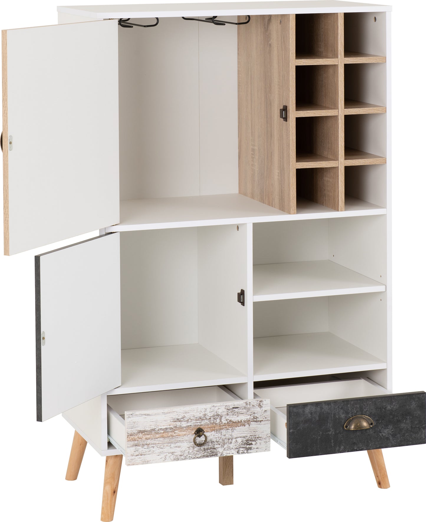 NORDIC WINE CABINET - WHITE/DISTRESSED EFFECT