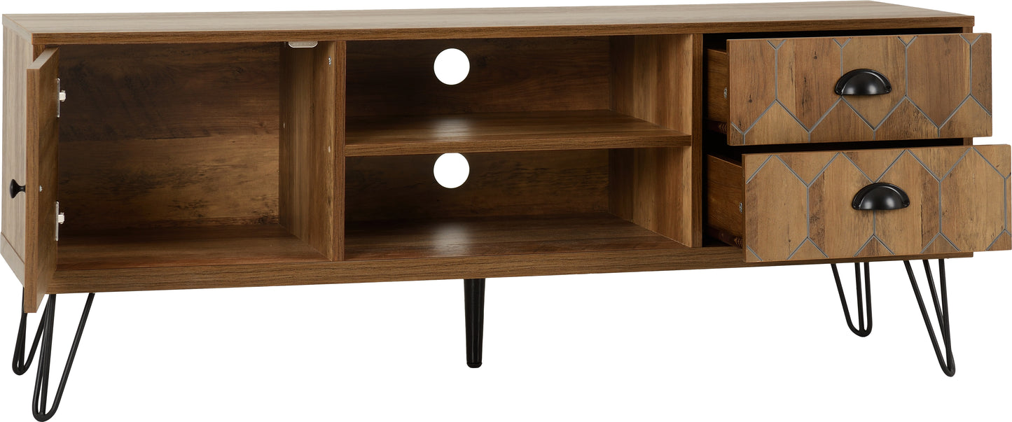 OTTAWA 1 DOOR 2 DRAWER TV UNIT - MEDIUM OAK EFFECT/BLACK