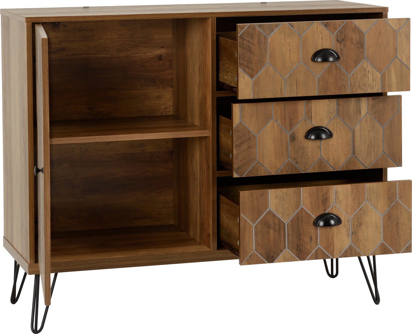 OTTAWA 1 DOOR 3 DRAWER SIDEBOARD - MEDIUM OAK EFFECT/BLACK