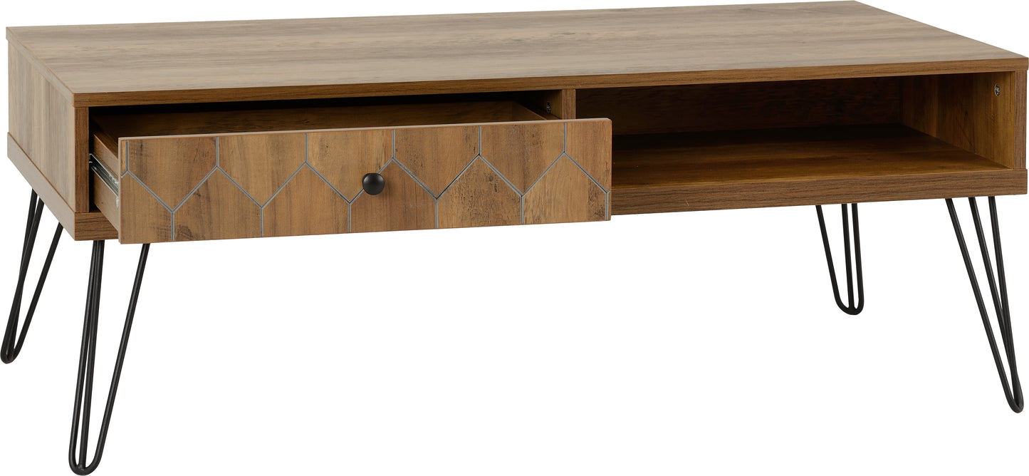 OTTAWA 1 DRAWER COFFEE TABLE - MEDIUM OAK EFFECT/BLACK