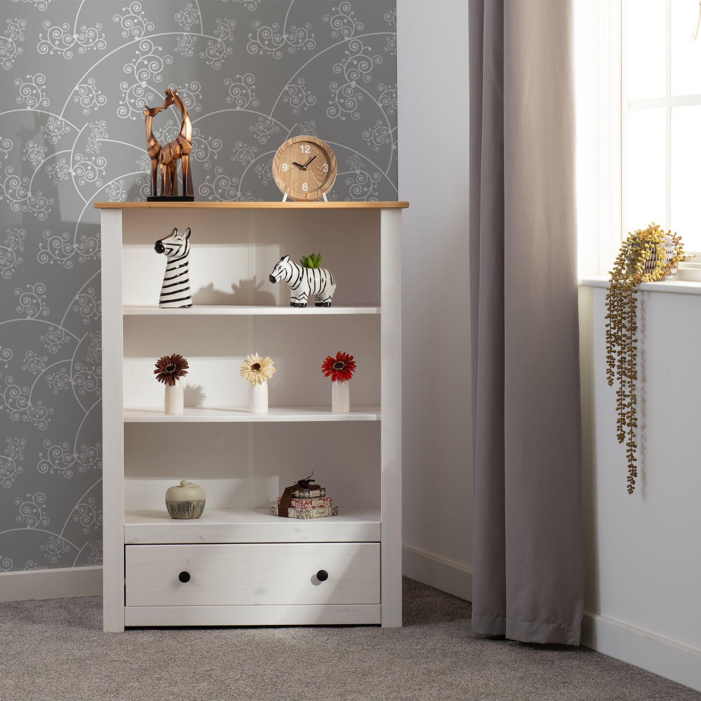 PANAMA 1 DRAWER BOOKCASE - WHITE/NATURAL WAX